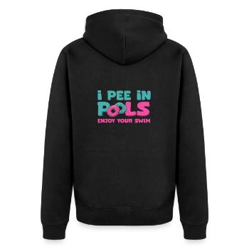 Lustiger Schwimmwitz, Pinke Ich In Pools - Unisex Premium Bio Zip Hoodie - Schwarz - Hinten - Nico (187cm)