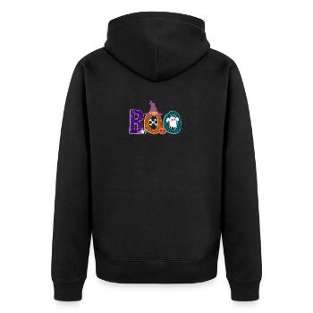 Boo Halloween Spinne Geist Pumkin Hexe Zombie - Unisex Premium Bio Zip Hoodie - Schwarz - Hinten - Nico (187cm)