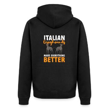 Italienischer Windspiel Windhund Hunde - Unisex Premium Bio Zip Hoodie - Schwarz - Hinten - Nico (187cm)