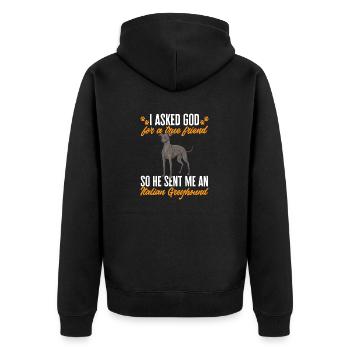 Italienischer Windspiel Windhund Hunde - Unisex Premium Bio Zip Hoodie - Schwarz - Hinten - Nico (187cm)