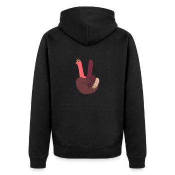 Thanksgiving Day Türkei Hand Peace Sign Funny - Unisex Premium Bio Zip Hoodie - Schwarz - Hinten - Nico (187cm)