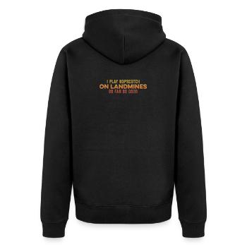 Ich spiele Hüpfspiel auf Landminen So weit, so gutes Wortspiel - Unisex Premium Bio Zip Hoodie - Schwarz - Hinten - Nico (187cm)