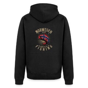 Angelurlaub Angeltour in Norwegen Bodø - Unisex Premium Bio Zip Hoodie - Schwarz - Hinten - Nico (187cm)