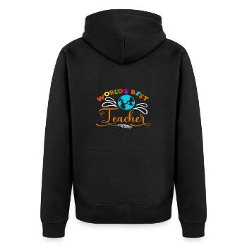 world s best teacher, Lehrer, Dankeschön Souvenir - Unisex Premium Bio Zip Hoodie - Schwarz - Hinten - Nico (187cm)