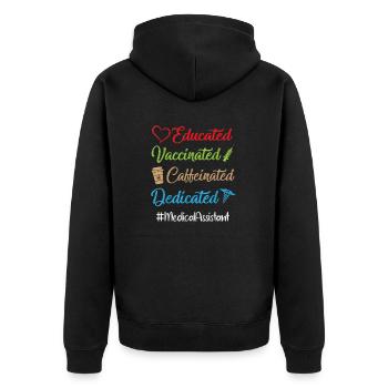 Gebildet, geimpft, koffeinhaltig, engagiert, medizinisch - Unisex Premium Bio Zip Hoodie - Schwarz - Hinten - Nico (187cm)