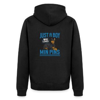 Miniature Pinscher Rehpinscher Min Pin Dog - Unisex Premium Organic Zip Hoodie - black - Back - Nico (187cm)