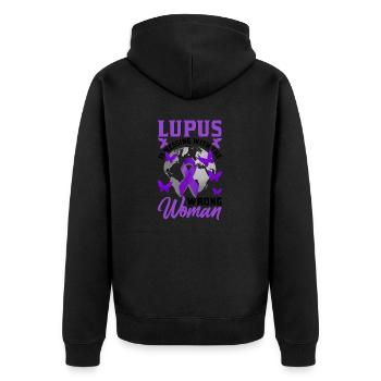 Lupus Bewusstseins Monat - Unisex Premium Bio Zip Hoodie - Schwarz - Hinten - Nico (187cm)