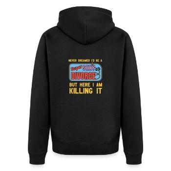 Lustiges Scheidung Glücklich Geschieden und - Unisex Premium Bio Zip Hoodie - Schwarz - Hinten - Nico (187cm)