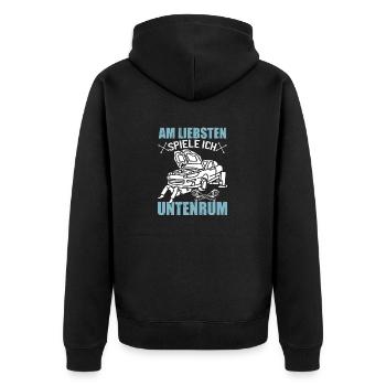 Humor Männer Mechaniker Auto - Unisex Premium Bio Zip Hoodie - Schwarz - Hinten - Nico (187cm)