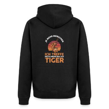 Tiger Motiv - Unisex Premium Bio Zip Hoodie - Schwarz - Hinten - Nico (187cm)