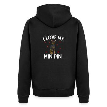 Miniature Pinscher Rehpinscher Min Pin Dog - Unisex Premium Organic Zip Hoodie - black - Back - Nico (187cm)