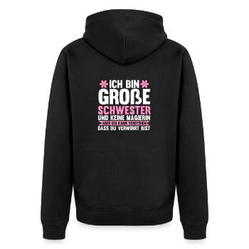 Familienmotiv Schwester - Unisex Premium Bio Zip Hoodie - Schwarz - Hinten - Nico (187cm)