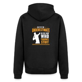Kugelstoßen Werfen Leichtathletik - Unisex Premium Bio Zip Hoodie - Schwarz - Hinten - Nico (187cm)