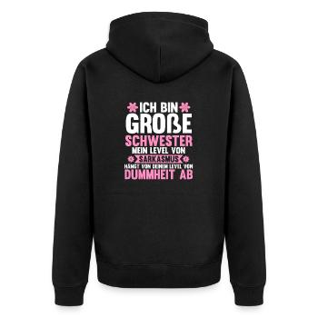 Familienmotiv Schwester - Unisex Premium Bio Zip Hoodie - Schwarz - Hinten - Nico (187cm)