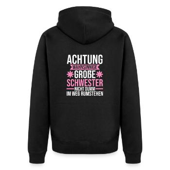 Familienmotiv Schwester - Unisex Premium Bio Zip Hoodie - Schwarz - Hinten - Nico (187cm)