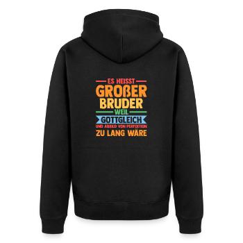 Familienmotiv Bruder - Unisex Premium Bio Zip Hoodie - Schwarz - Hinten - Nico (187cm)