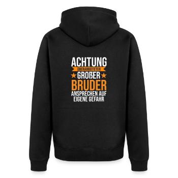 Familienmotiv Bruder - Unisex Premium Bio Zip Hoodie - Schwarz - Hinten - Nico (187cm)