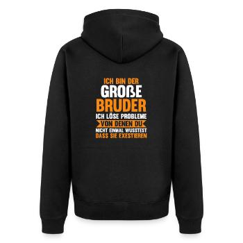 Familienmotiv Bruder - Unisex Premium Bio Zip Hoodie - Schwarz - Hinten - Nico (187cm)