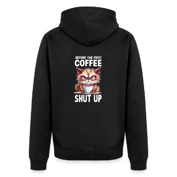 Cat t-shirt for morning grouch funny cats - Unisex Premium Bio Zip Hoodie - Schwarz - Hinten - Nico (187cm)