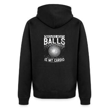 Kugelstoßen Werfen Leichtathletik - Unisex Premium Bio Zip Hoodie - Schwarz - Hinten - Nico (187cm)