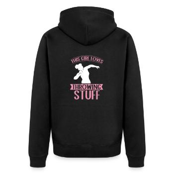 Kugelstoßen Werfen Leichtathletik - Unisex Premium Bio Zip Hoodie - Schwarz - Hinten - Nico (187cm)