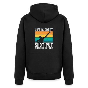 Kugelstoßen Werfen Leichtathletik - Unisex Premium Bio Zip Hoodie - Schwarz - Hinten - Nico (187cm)