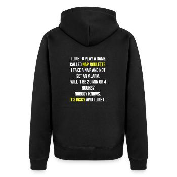 Müde Schlafen Spruch Englisch - Unisex Premium Bio Zip Hoodie - Schwarz - Hinten - Nico (187cm)