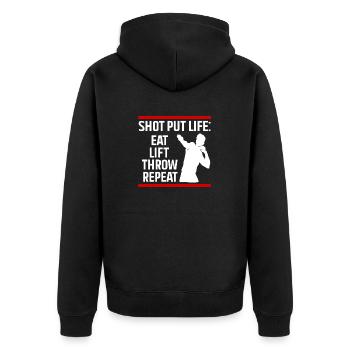 Kugelstoßen Werfen Leichtathletik - Unisex Premium Bio Zip Hoodie - Schwarz - Hinten - Nico (187cm)