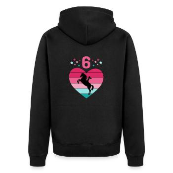 Reiterin Pferd Reitsport 6. Geburtstag Pony Reiten - Unisex Premium Bio Zip Hoodie - Schwarz - Hinten - Nico (187cm)