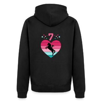Reiterin Pferd Reitsport 7. Geburtstag Pony Reiten - Unisex Premium Bio Zip Hoodie - Schwarz - Hinten - Nico (187cm)