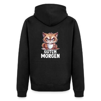 Kuschelshirt Lustige Katzen Sprüche Morgenmuffel - Unisex Premium Bio Zip Hoodie - Schwarz - Hinten - Nico (187cm)
