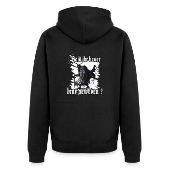Gruseliges Krampus T-Shirt Böser Weihnachtsmann - Unisex Premium Bio Zip Hoodie - Schwarz - Hinten - Nico (187cm)
