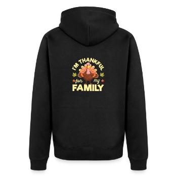 Ich bin dankbar für meine Familie Funny Turkey Day - Unisex Premium Bio Zip Hoodie - Schwarz - Hinten - Nico (187cm)