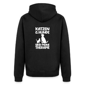 Katzen Katzenliebhaber Hundeliebhaber Hunde - Unisex Premium Bio Zip Hoodie - Schwarz - Hinten - Nico (187cm)