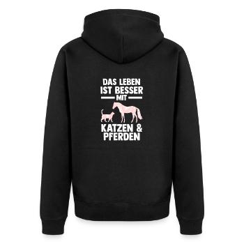 Katzen Pferdeliebhaber Katzenliebhaber Pferde - Unisex Premium Bio Zip Hoodie - Schwarz - Hinten - Nico (187cm)