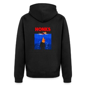 Honk Jaws Funny Goose Duck - Unisex Premium Organic Zip Hoodie - black - Back - Nico (187cm)