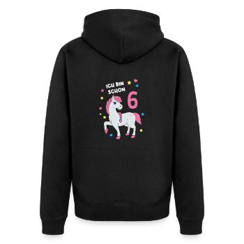 Reiterin Pferd Reitsport 6. Geburtstag Pony Reiten - Unisex Premium Bio Zip Hoodie - Schwarz - Hinten - Nico (187cm)