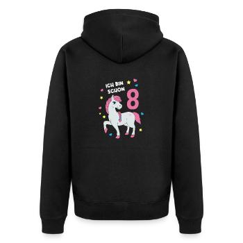 Reiterin Pferd Reitsport 8. Geburtstag Pony Reiten - Unisex Premium Bio Zip Hoodie - Schwarz - Hinten - Nico (187cm)