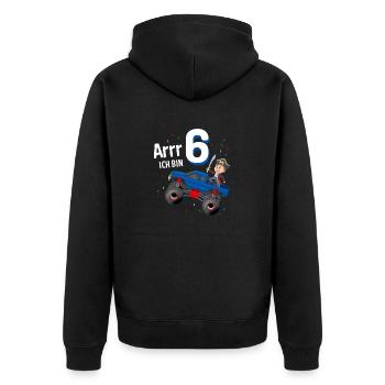 Monstertruck Pirat Seeräuber 6. Geburtstag - Unisex Premium Bio Zip Hoodie - Schwarz - Hinten - Nico (187cm)