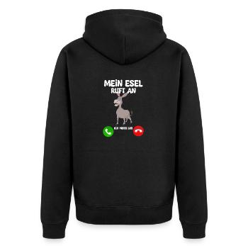 Mein Esel ruft an, ich muss los! - Unisex Premium Bio Zip Hoodie - Schwarz - Hinten - Nico (187cm)