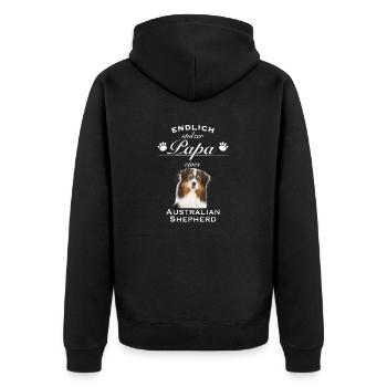 Endlich stolzer Papa - Australian Shepherd - Unisex Premium Bio Zip Hoodie - Schwarz - Hinten - Nico (187cm)