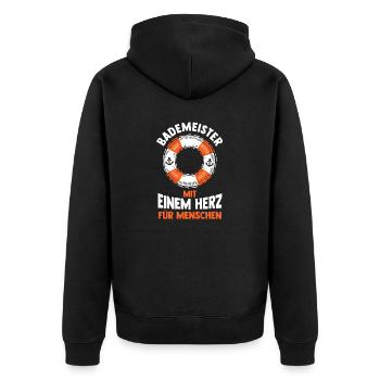 Rettungsschwimmer Bademeister - Unisex Premium Bio Zip Hoodie - Schwarz - Hinten - Nico (187cm)