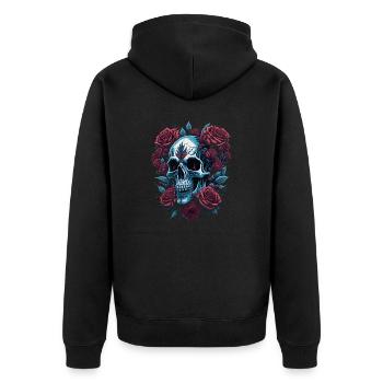 Skull with roses flowers - Unisex Premium Organic Zip Hoodie - black - Back - Nico (187cm)