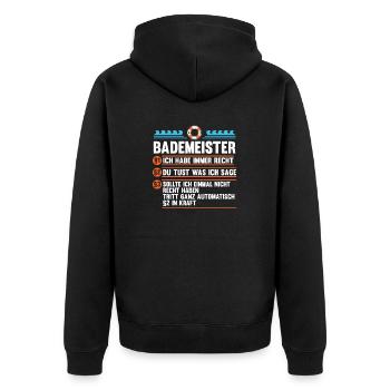 Rettungsschwimmer Bademeister - Unisex Premium Bio Zip Hoodie - Schwarz - Hinten - Nico (187cm)