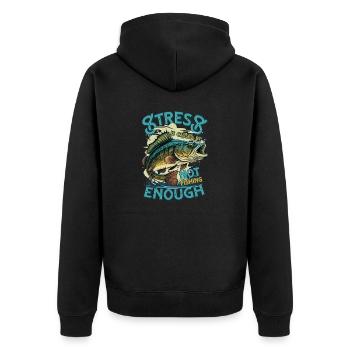 Gelassenheit durch Angeln - Unisex Premium Bio Zip Hoodie - Schwarz - Hinten - Nico (187cm)