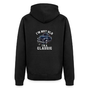 LKW Vintage Old Classic School Amerikanischer Pickup - Unisex Premium Bio Zip Hoodie - Schwarz - Hinten - Nico (187cm)