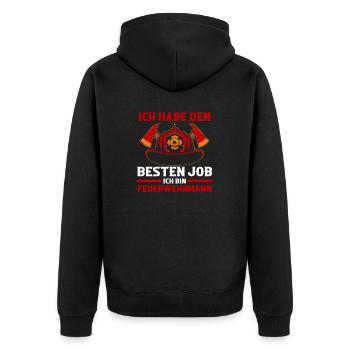 Feuerwehrmann Feuerwehr - Unisex Premium Bio Zip Hoodie - Schwarz - Hinten - Nico (187cm)
