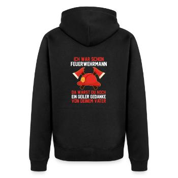 Feuerwehrmann Feuerwehr - Unisex Premium Bio Zip Hoodie - Schwarz - Hinten - Nico (187cm)