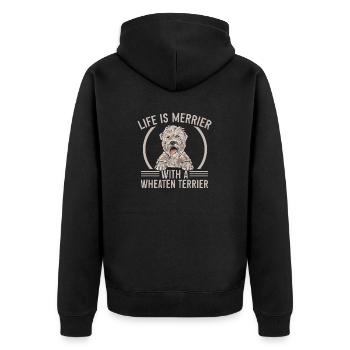 Irish Soft Coated Wheaten Terrier - Unisex Premium Bio Zip Hoodie - Schwarz - Hinten - Nico (187cm)