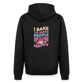 Ich backe, um Menschen glücklich zu machen - Unisex Premium Bio Zip Hoodie - Schwarz - Hinten - Nico (187cm)